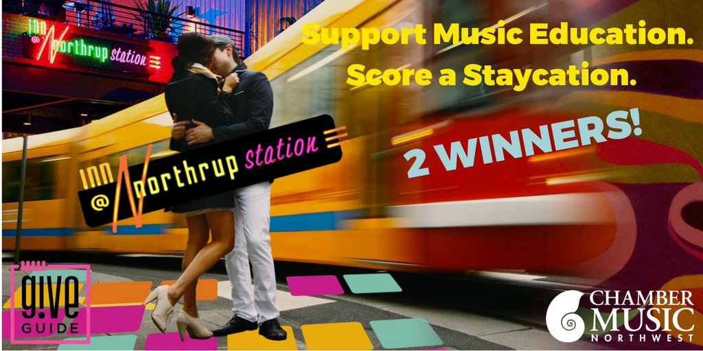 chambermusicnw's tweet photo. LAST CALL! 📣 Win a 1⃣-Night Staycation @northrupstation! So #GoByStreetcar 🚉 to @GiveGuide to enter. Donate $10+ to #CMNW by TONIGHT (11/26) at midnight here: https://t.co/U66m1CpPLR.
2⃣ WINNERS! Expires 12/30. #pdxnow #pdxevents #youcaninportland #explorepdx #discoverpdx https://t.co/PyIiA0M8i9