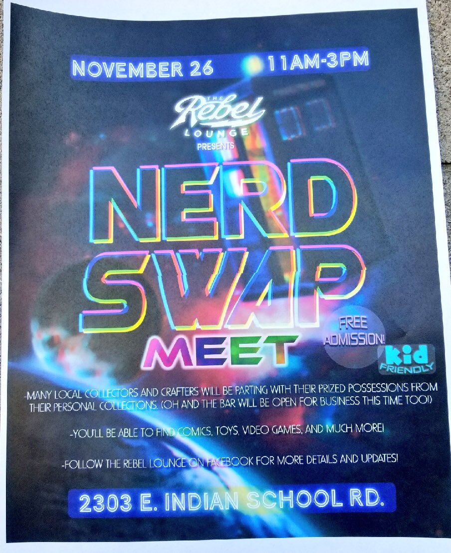 AZBrowncoats's tweet photo. Come find us at NERD SWAP. Now until 3pm at the Rebel Lounge! https://t.co/kUveif1RvA