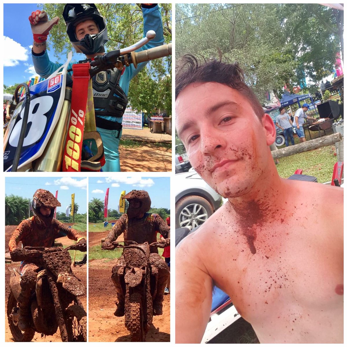 MXArgentinaWeb's tweet photo. Antes/después @Stefun68 punteó la 1ra serie de la MX1 pero el dolor y el barro lo dejaron 2do #scmxschool #motocross #paraguay #Queda1Serie https://t.co/A2VWd8DJxX