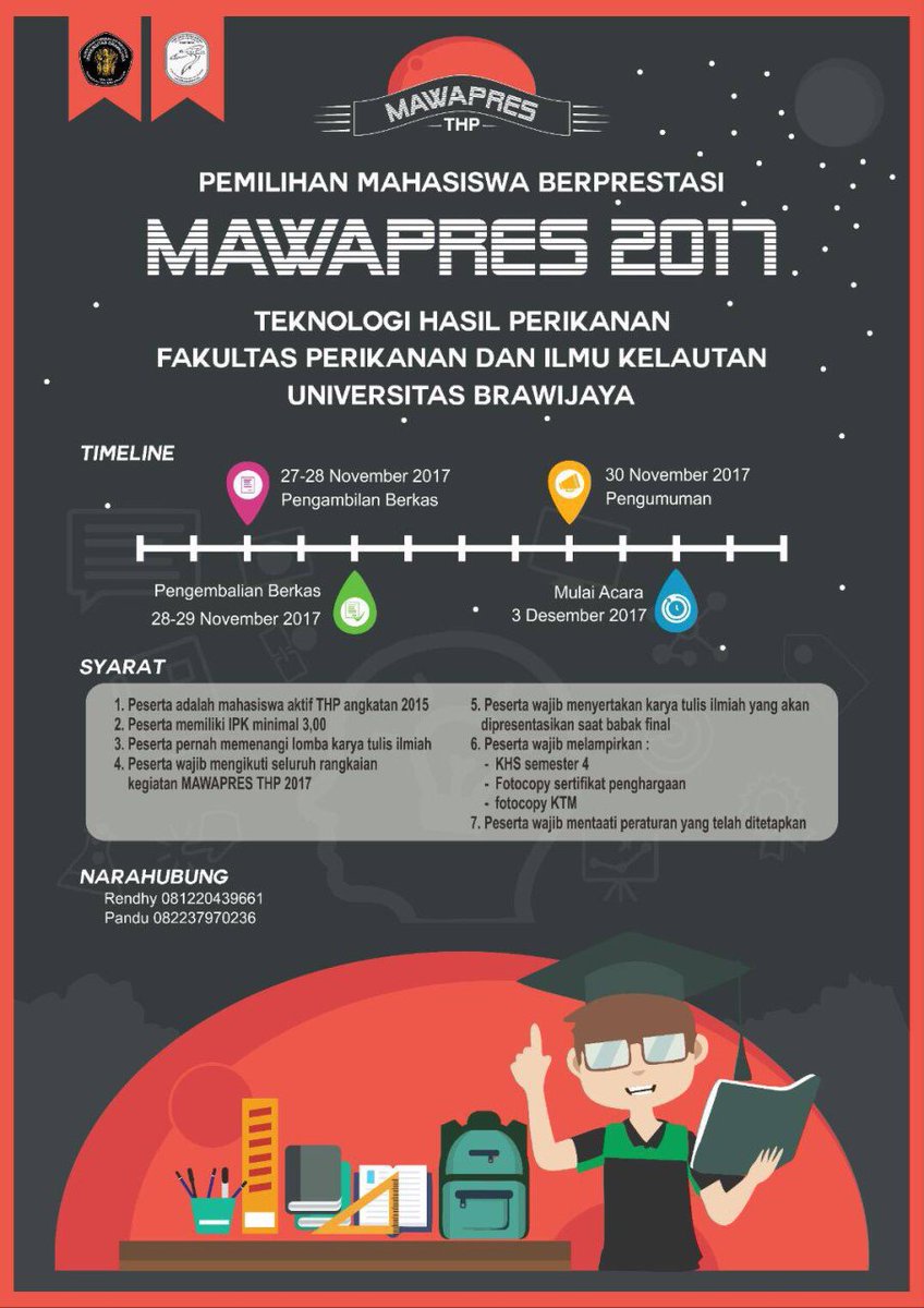 [INFORMATION]
MAWAPRES 2017
Himathrik mempersembahkan “MAWAPRES THP” buat kalian khusus mahasiswa Teknologi Hasil Perikanan angkatan 2015