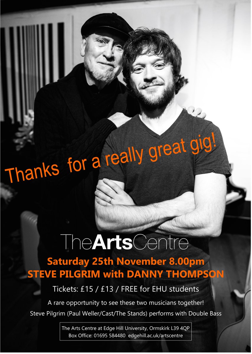 The Arts Centre EHU (@artscentreehu) on Twitter photo BIG THANKS <a href="/Mr_StevePilgrim/">Steve Pilgrim</a> & <a href="/therealdannyt/">Danny Thompson</a> for a fantastic really special #music gig last night! And to <a href="/rachjeanharris/">Rachael Jean Harris</a> for her beautiful opening set of songs! Audience & staff had the best time!! #Ormskirk BIG THANKS <a href="/Mr_StevePilgrim/">Steve Pilgrim</a> & <a href="/therealdannyt/">Danny Thompson</a> for a fantastic really special #music gig last night! And to <a href="/rachjeanharris/">Rachael Jean Harris</a> for her beautiful opening set of songs! Audience & staff had the best time!! #Ormskirk