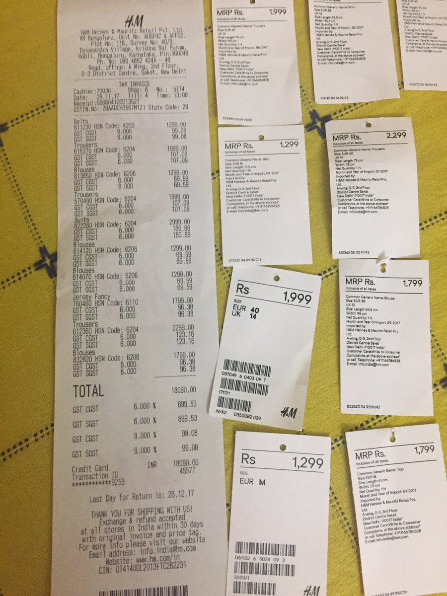nehakoul07's tweet photo. @hm Why m I paying CGST and SGST when the MRPs say inclusive of all taxes !! Not fair. Please explain https://t.co/Ss8AtXdQW1
