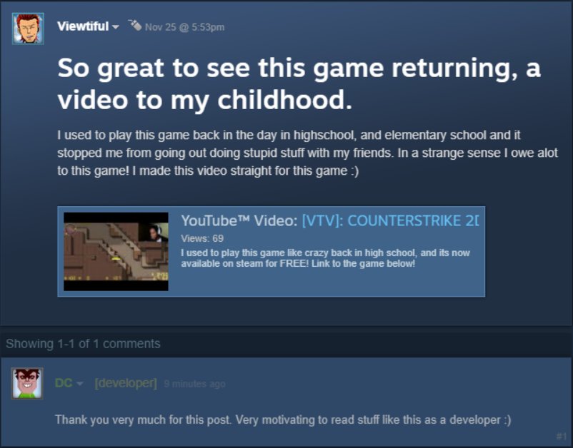Viewtiful_TV's tweet photo. WOW! The developed of CounterStrike: 2D commented on my video post about the game! Great to see the devs recognize that the players care about the game.
#CounterStrikeGlobalOffensive #cs2d #pcgaming #nostalgia 
@iGamerRetweets @GamerRetweeters @steam_games https://t.co/UouzAM4PCm