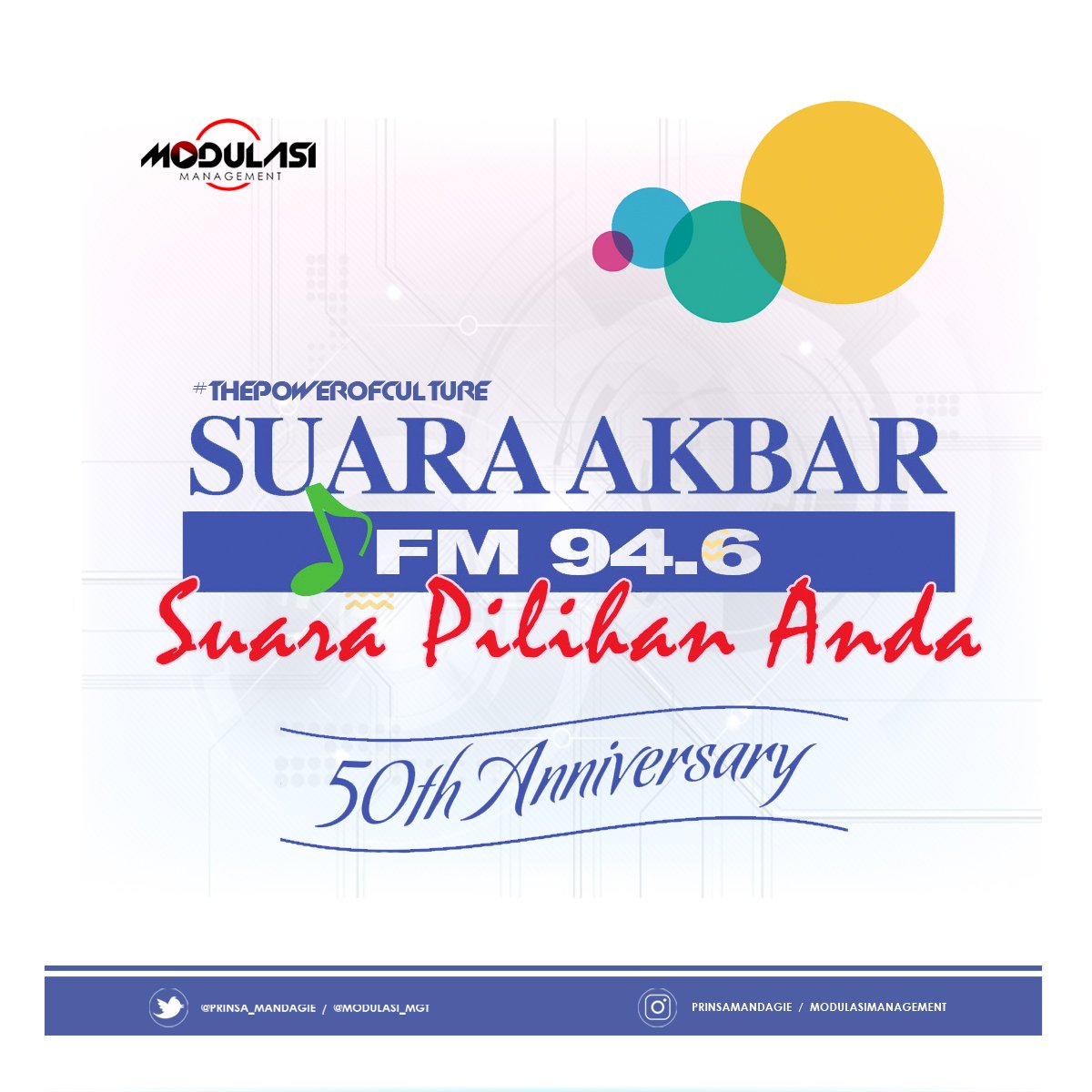 Modulasi_MGT's tweet photo. Happy Anniversary ke 50 tahun 💛@suaraakbar  Sukses Selalu 🌟
#50TahunBerkarya
#50TahunMengudara 
#50TahunMenjadiTemanSetia https://t.co/v5PqxBJQ3z