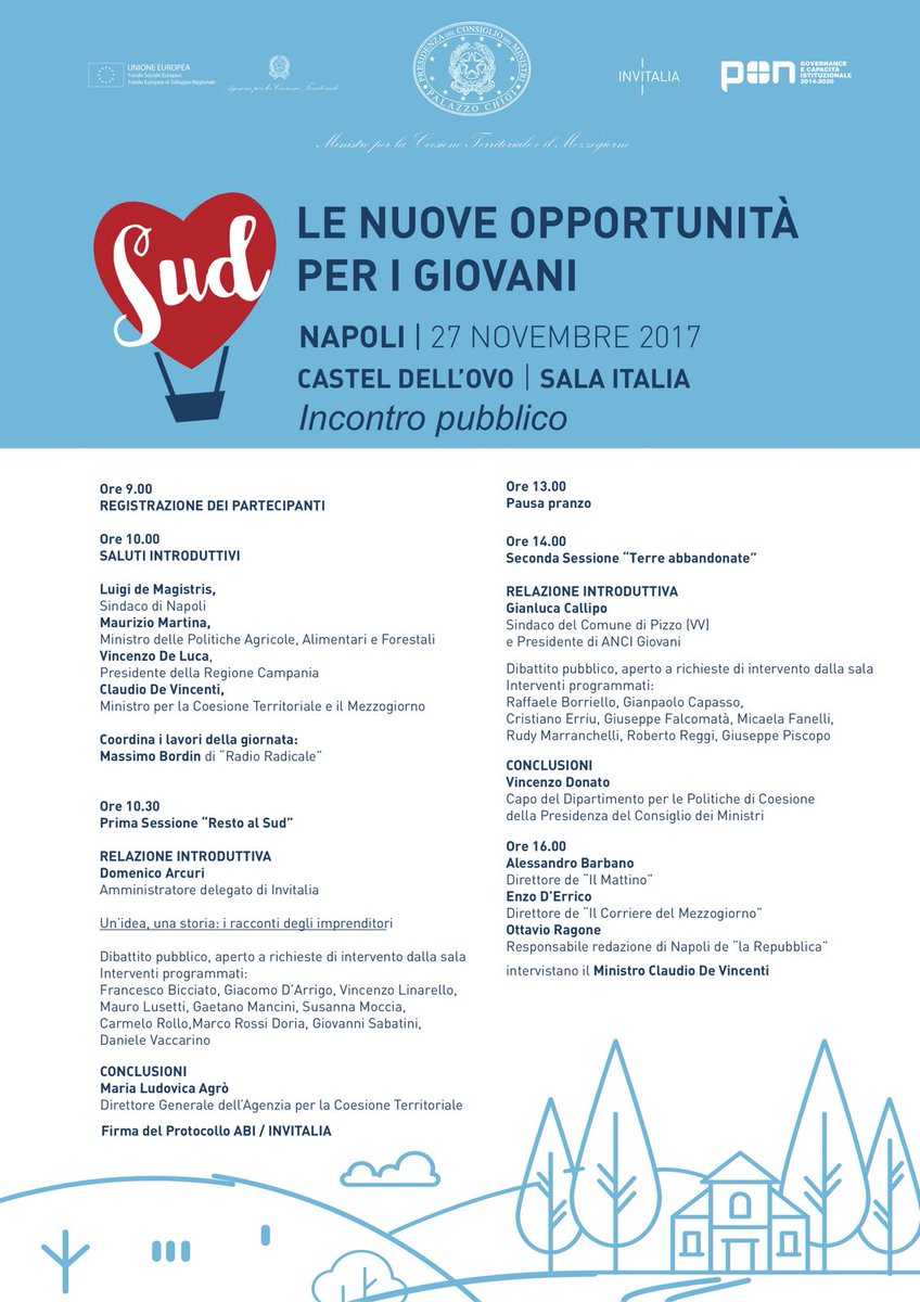 Noi che #PuntiamosulSud vi aspettiamo domani a partire dalle 10 a Napoli a Castel dell'Ovo. Questo è il programma della giornata.