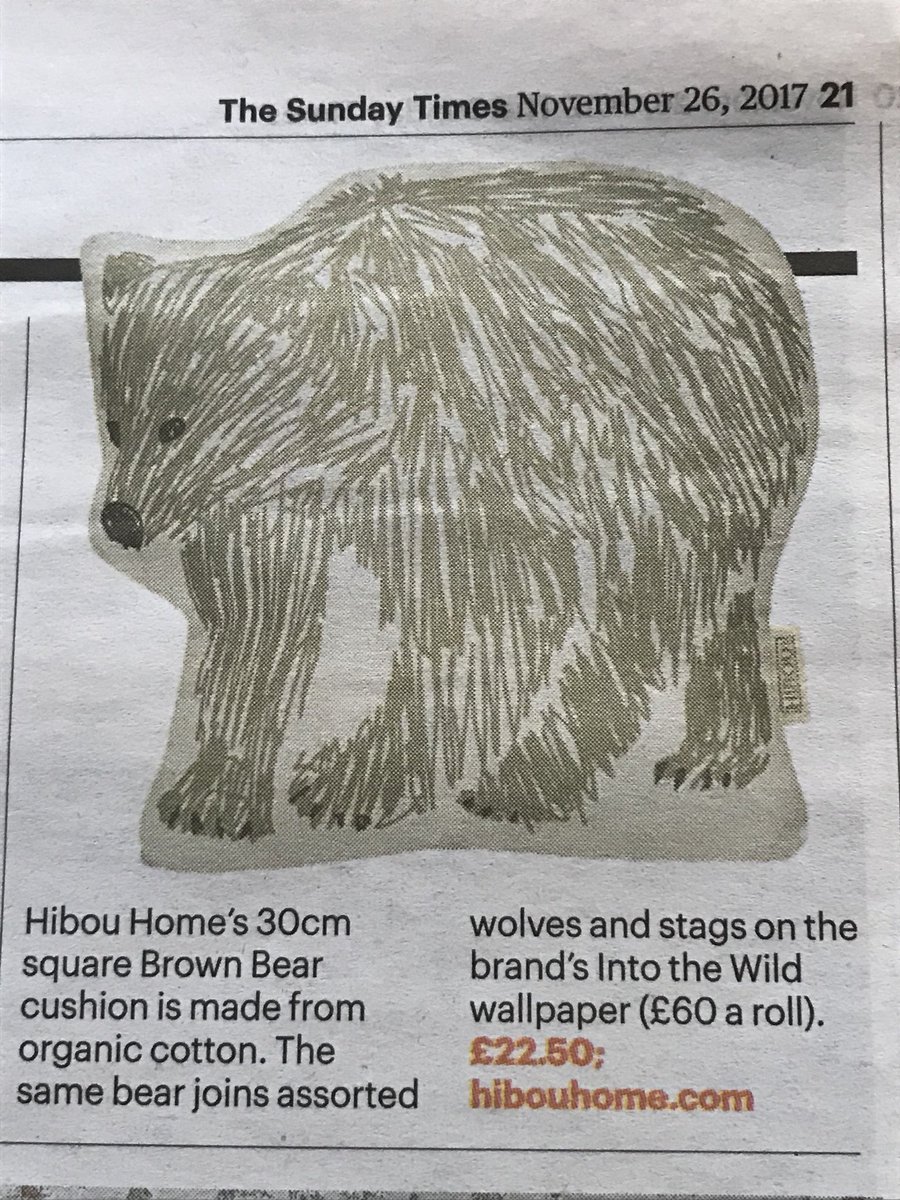 HibouHome's tweet photo. Thanks very much @Kat_Burroughs for featuring our Brown Bear cushion in today’s Sunday Times Home! https://t.co/0IqPG5H9D3
