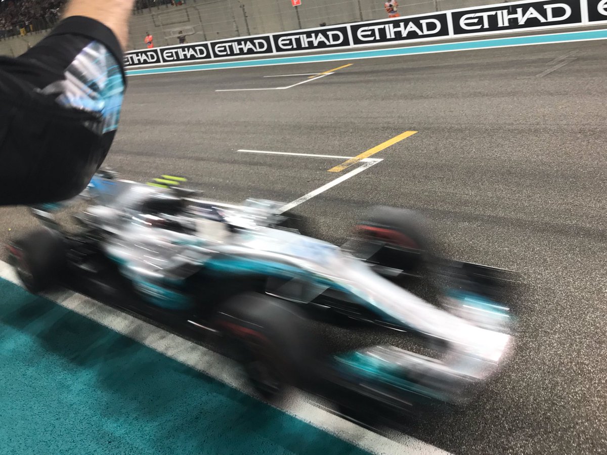 MercedesAMGF1's tweet photo. YESSSSSSSS!!!! @ValtteriBottas WINS THE #AbuDhabiGP! @LewisHamilton makes it a Silver Arrows 1-2! What. A. Night! https://t.co/9Kp2SUB66e