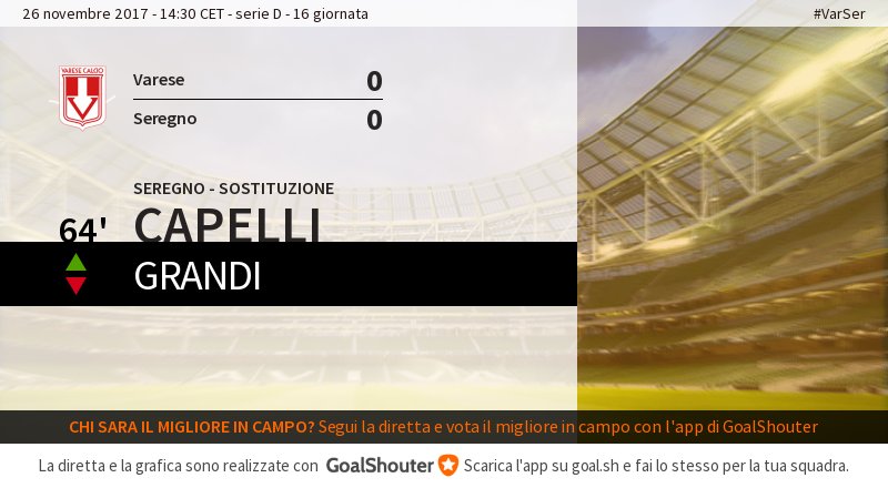 VareseC's tweet photo. 64' #VarSer 0-0: @SeregnoCalcio effettua un cambio. Entra Capelli al posto di Grandi. https://t.co/r63U1rtbFG https://t.co/qsylvOV22q