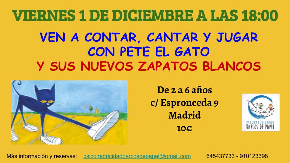 barcosde_papel's tweet photo. ¡Cuenta, canta y juega con Pete el gato! #juego #cuentos #gatos #psicomotricidad #ocioenfamilia #ociomadrid #diciembre https://t.co/7esI2NRYeE