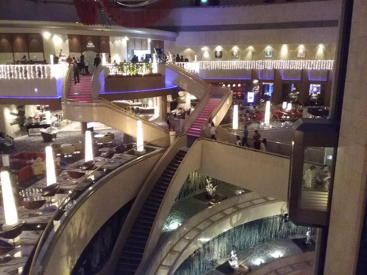 Inside Hotel looking down at restaurant entrance