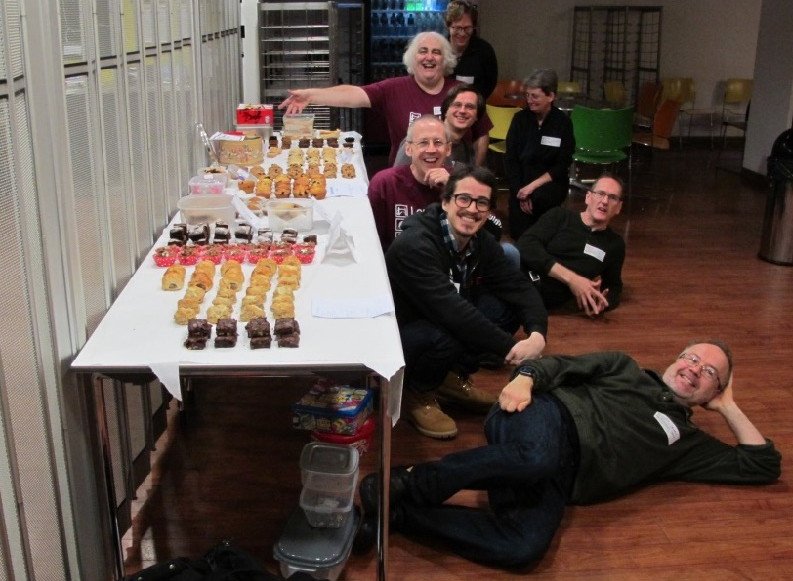 neilbowers's tweet photo. In the morning coffee break at #lpw2017 we had a diverse selection of bakes from these #perl programmers - yum! https://t.co/9IFrpTp1ki