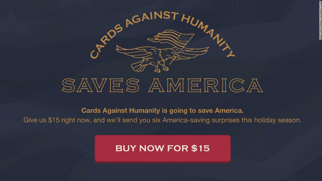 CNNPolitics's tweet photo. Cards Against Humanity buys land on the Mexican border to stump Trump's wall plan https://t.co/M1VIRhgou8 https://t.co/BfZibAC9hy
