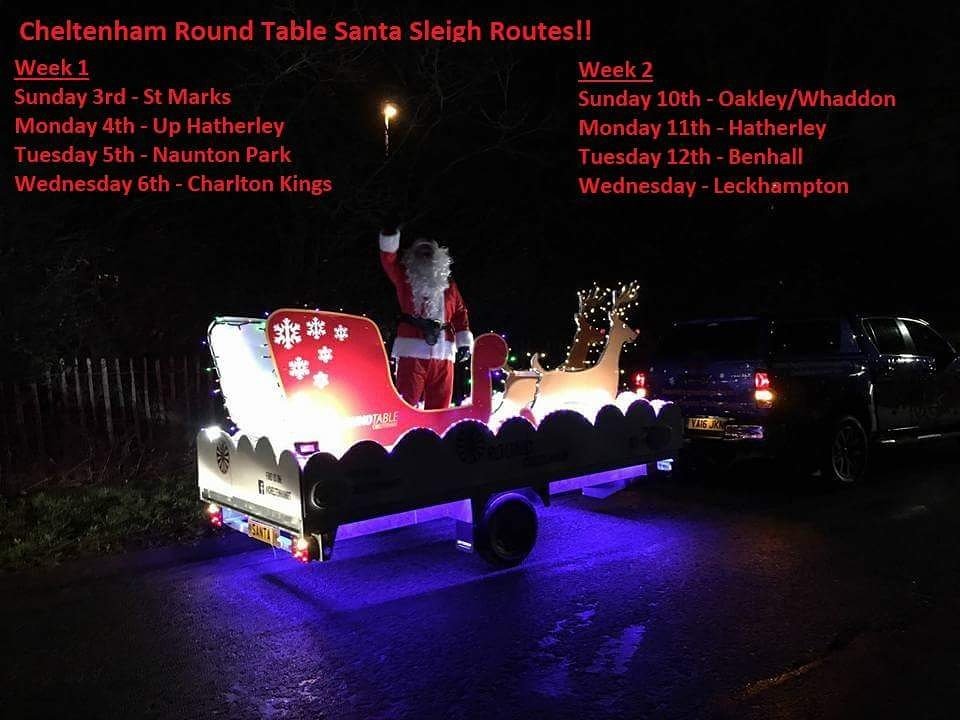 cheltenhamRT's tweet photo. #Cheltenham #SantaSleigh dates and areas covered. 2 new days &amp; Routes. More detailed route info on our Facebook event page. #CheltenhamRTSanta #roundtable #domore #charity #localgoodcauses https://t.co/RPydZHr1HS