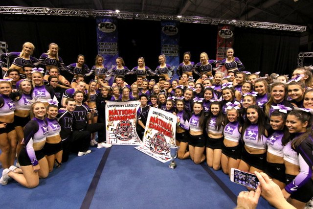 WesternMustangs's tweet photo. Congratulations to the Mustangs Cheerleading team on winning both the Co-Ed and All-Girl titles at the National Championships! #PurpleReign https://t.co/NQwyOInR1b