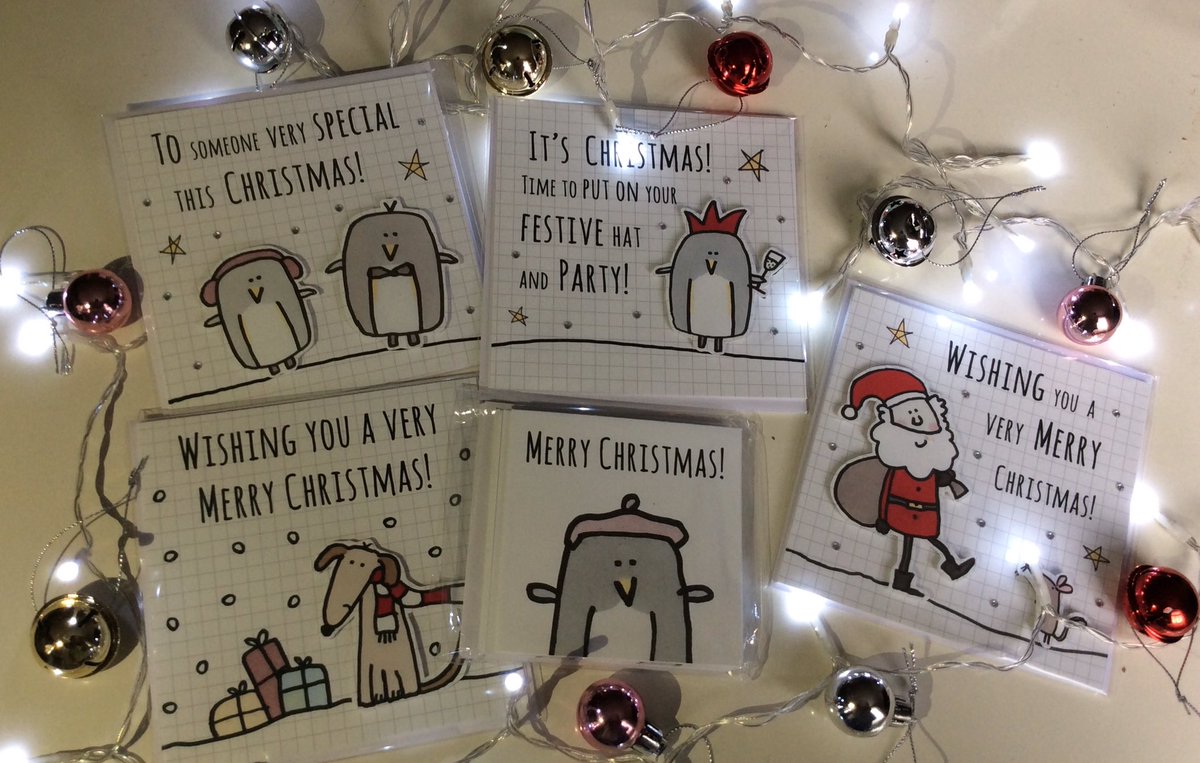 drawnbynicky's tweet photo. Christmas cards now back in stock in my shop! 😀
#christmascards #santa #penguin #ChristmasIsComing https://t.co/xQyOBo3NZh
