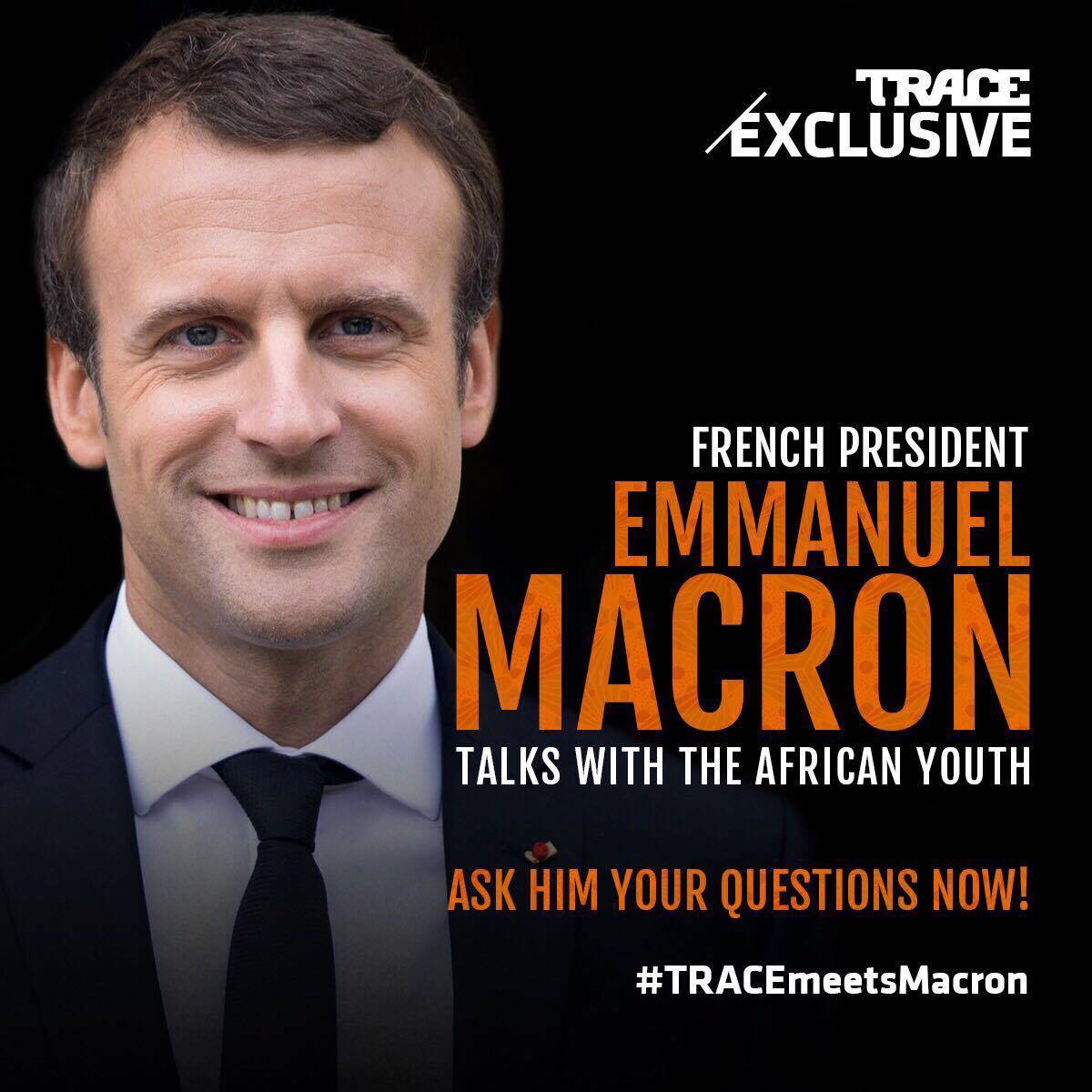 TSportStars's tweet photo. French president Macron talks with the African Youth on a special show aired on TRACE. 
Ask him your questions with #TraceMeetsMacron or here https://t.co/LR7EPPD9hr https://t.co/TY8PnS4nke