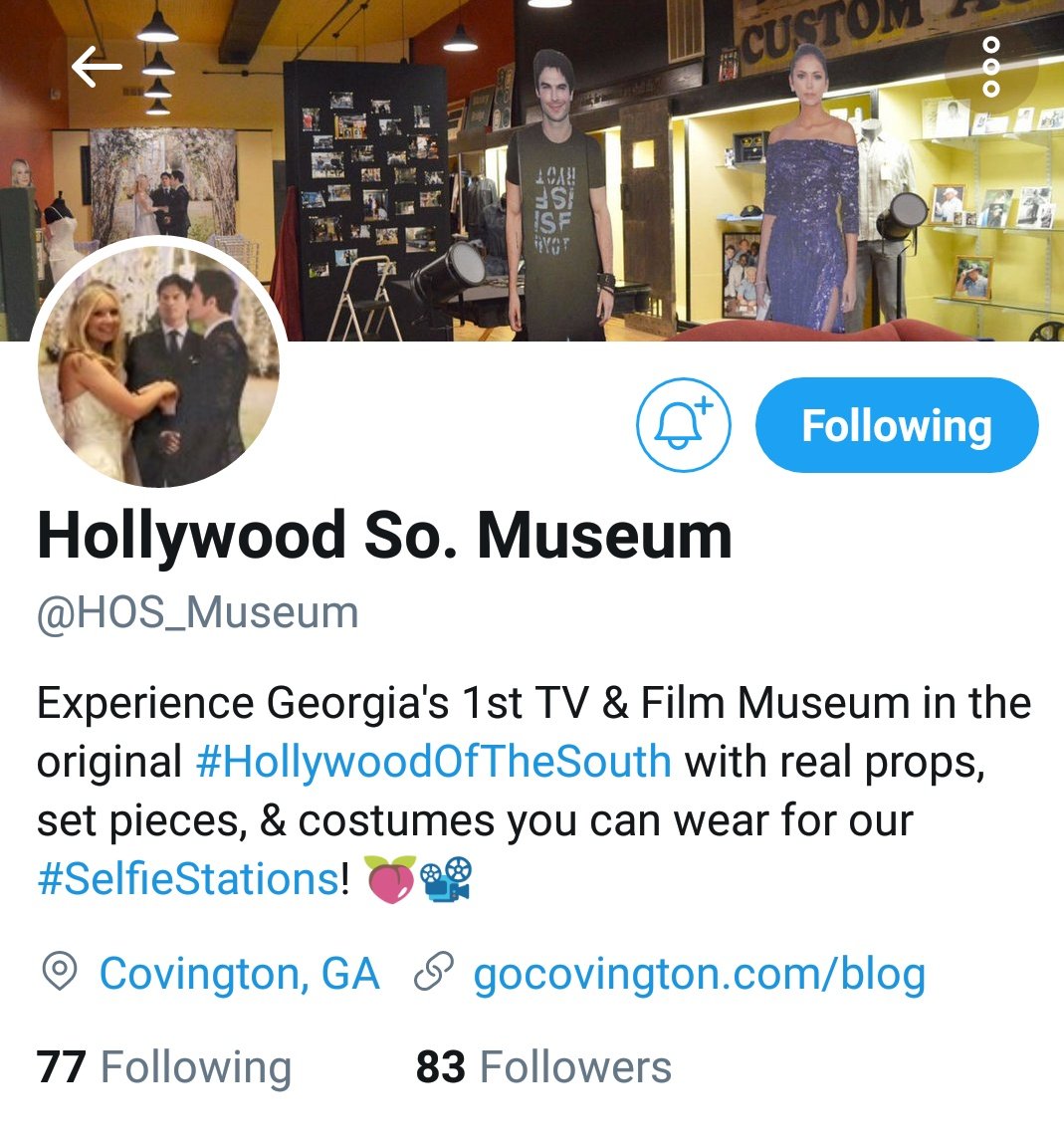 ChaseRColeman's tweet photo. Shout out to my friends over at @HOS_Museum in #CovingtonGA make sure to stop in and see them. Great collection of props and clothes used on set. They even have a #selfiestation! Follow them for news and updates #TVDMuseum #FamilyFun  #FollowThem #RockOn https://t.co/U7DSMNisnM