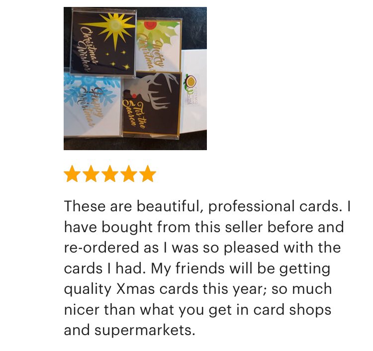 FuzzyMooDesigns's tweet photo. Another lovely review! 😊 #etsy #review #5stars #xmascards #christmascard #cards #etsyreview #fuzzymoodesigns #thankyou #uttoxeter #localart #localbusiness #handmade #xmas #christmas #snowflake #holly #gold #silver #star #reindeer #stag #rednose #silverlicious #handmadehour #art https://t.co/GLu1sEEGem