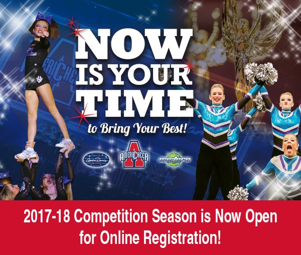 AmeriCheer87's tweet photo. Now is Your Time!  Compete with AmeriCheer's Family of Brands!   #AmeriCheer #AmeriDance #ECAEDA #StudioLIVE https://t.co/ECmnKwUFbg https://t.co/6uPsf3IRgp