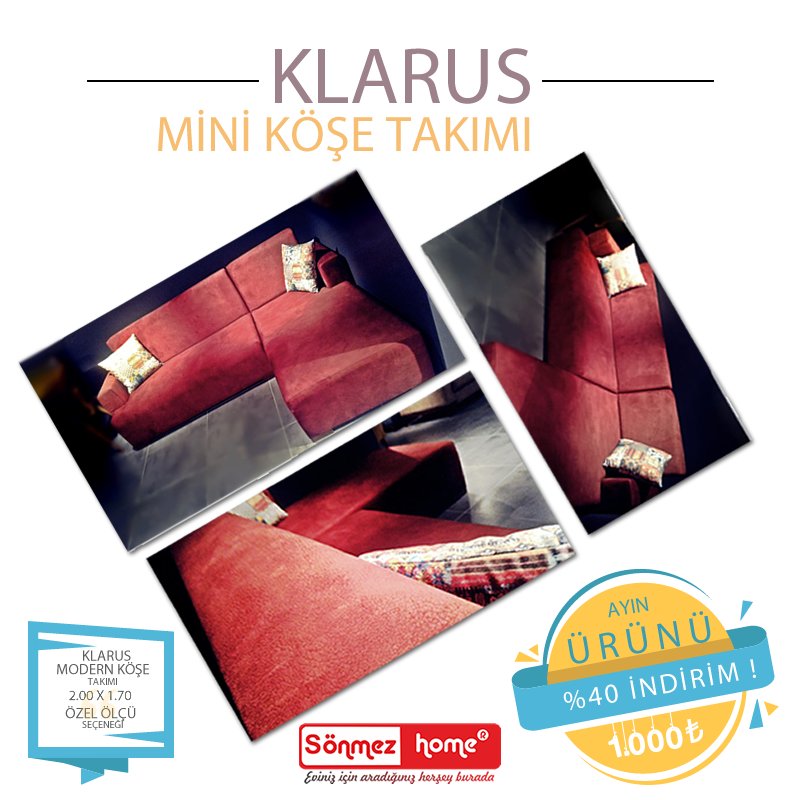 Sönmez Home 'de indirim Klarus Modern Mini Köşe Takımında. Siz de hemen Sönmez Home mağazalarına gelin indirimden faydalanın. 😄👍
#EnGüzelAnlara #SönmezHome2017 #Yeni #EnGüzelAşklara #Sönmez #Home #YeniSezon #Modern #HomeDesign #Design #Decoration #Ev #Evlilik #Wedding #Çeyiz
