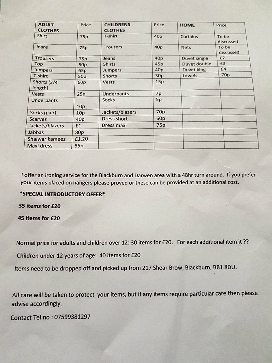 samix002's tweet photo. My sister in law is offering ironing service for the Blackburn &amp; Darwen area https://t.co/9m2UZUjjCT