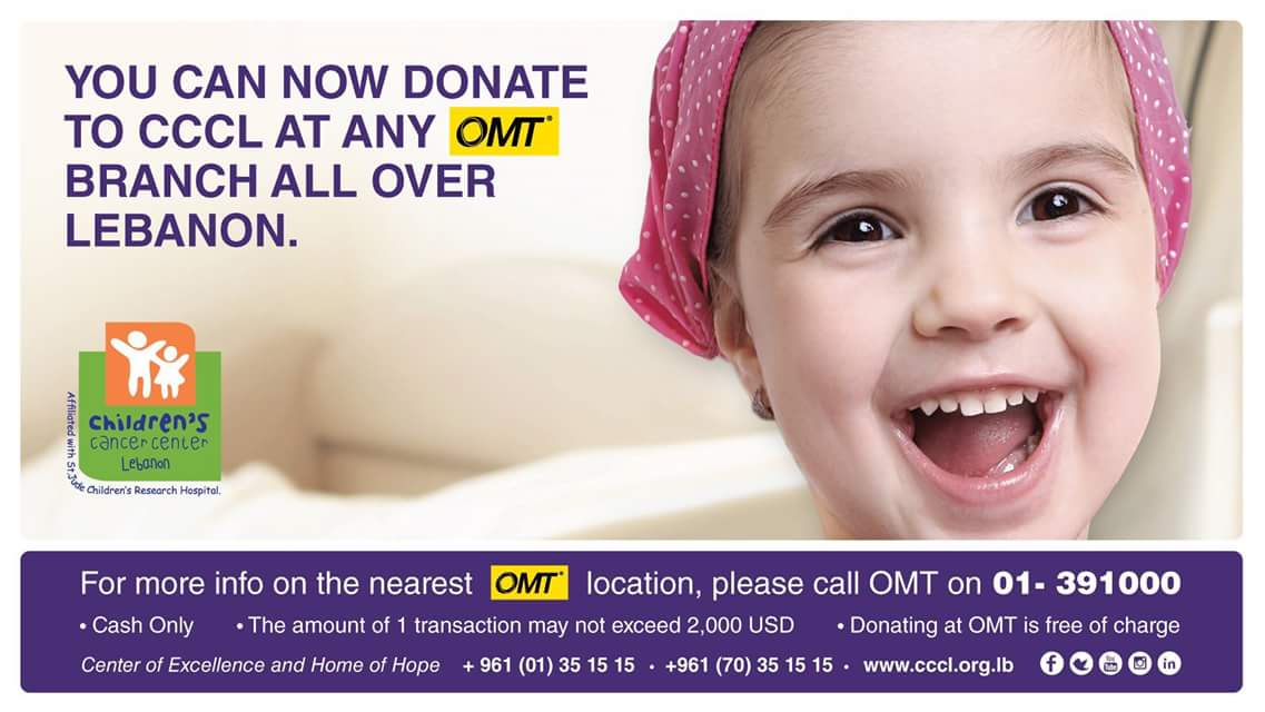 CCCLebanon's tweet photo. You can #donate to #CCCL at any #OMT branch all over #Lebanon!

#iLoveCCCL #CCCL15Years #UnitedAgainstCancer #SavingLives_CelebratingHope #Friday https://t.co/ZrZjKUScJM