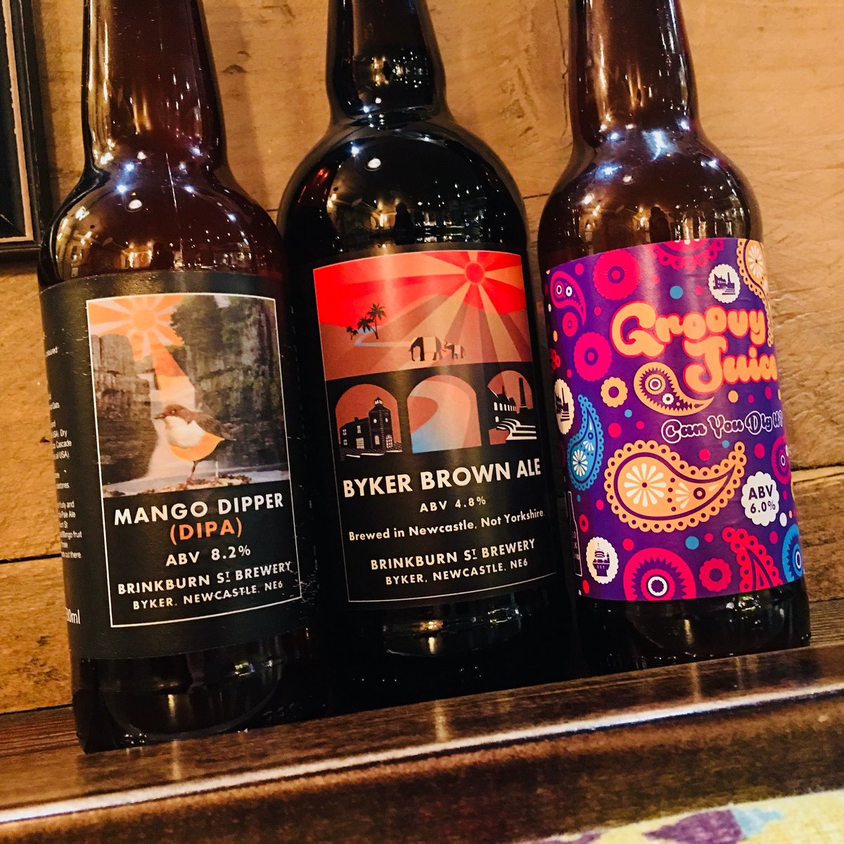 HOS_Newcastle's tweet photo. @BrinkburnStBrew
 
Mango Dipper DIPA 8.2%
Byker Brown Ale 4.8%
Groovy Juice 6%

#headofsteam https://t.co/OFqJmTnQ09