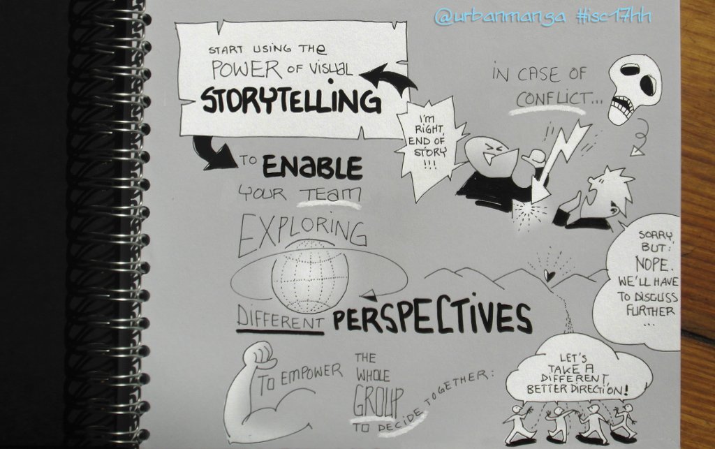 urbanmanga's tweet photo. @Sketchnote_Camp When conflict plops up, start using instead of oppressing it. An insight from years of workshop leading: Trust in the power of conscious, visual team storytelling. <3
#isc17hh #sketchnote https://t.co/x8RISkQgcw