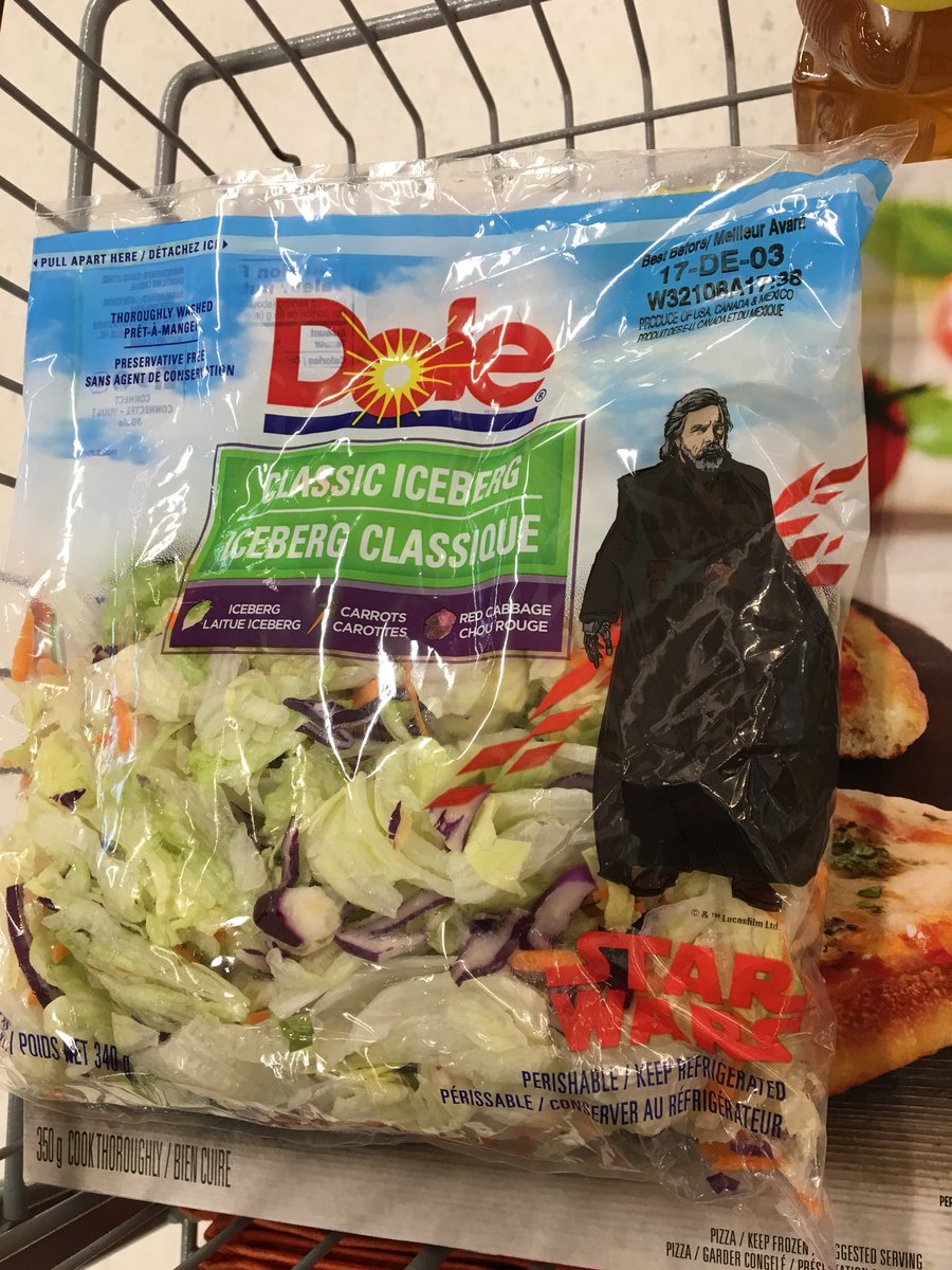 MarkHamill's tweet photo. I love #SW fruits &amp; vegetables-We ALL should try to eat healthier-But Yoda &amp; Vader lucked out (who doesn't love grapes &amp; apples?) Luke has it tougher (pushing salads) &amp; poor R2-D2! No matter how adorable he is on package: IT'S STILL CAULIFLOWER! #EpisodeAte😩 https://t.co/4VQzMgQFNW