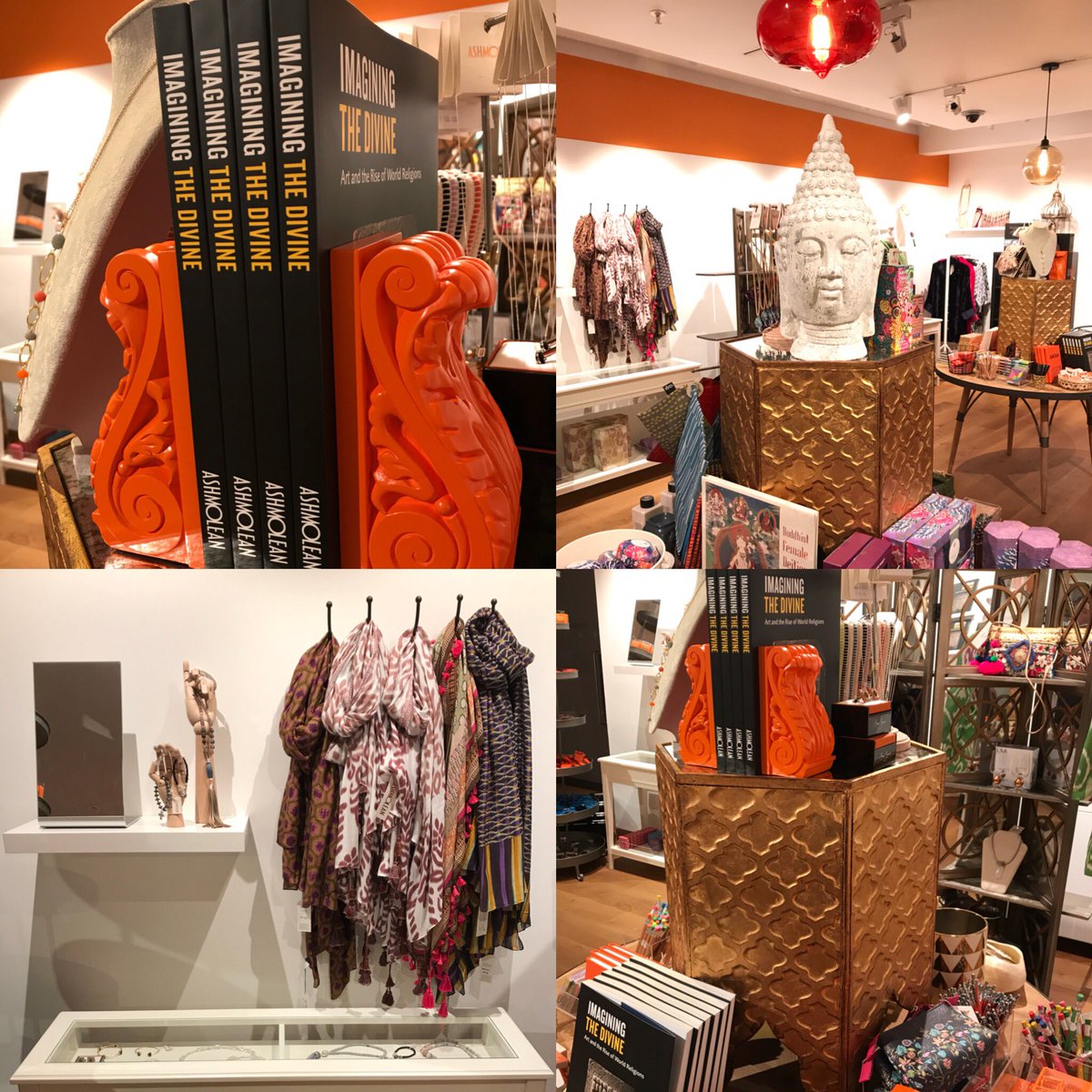modernsouvenir's tweet image. Such a wonderful selection of products in the ‘Imagining the Divine’ exhibition shop at the @AshmoleanMuseum - including our specially-commissioned Acanthus Bookends in the exhibition’s signature orange! #museumshopsunday #museumshop #souvenirs #modernsouvenir #exhibition