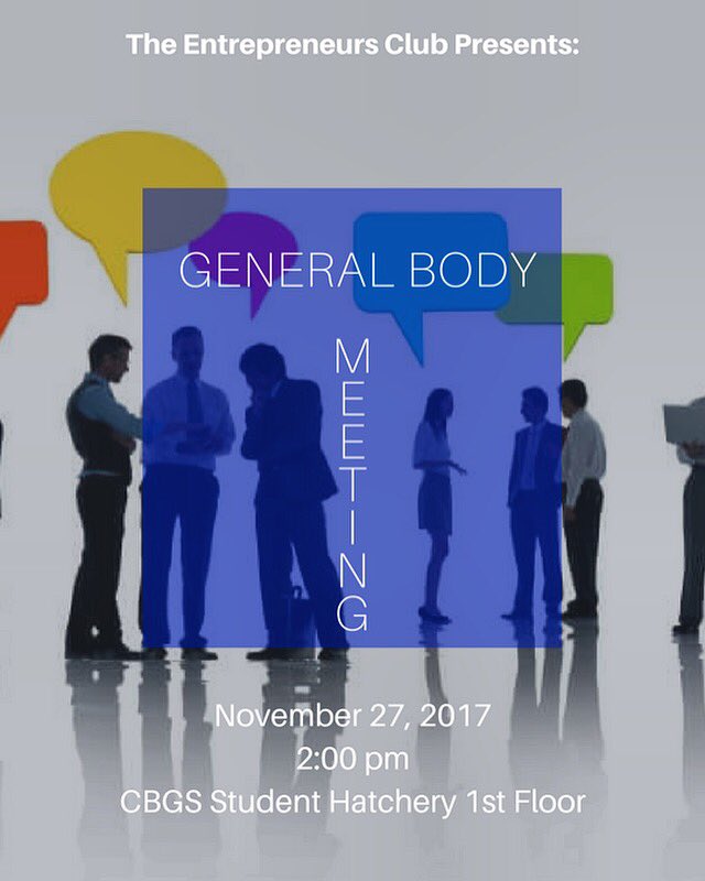 bsuEA_'s tweet photo. 🗣🗣🗣 #BSU 
Come join the Entrepreneurs Club for our General Body Meeting TOMORROW held in CBGS Student Hatchery located on the 1st floor. Share ideas 💡fellowship 🤝 and more! See you there 👌🏽✨ https://t.co/f64u7OSMu2