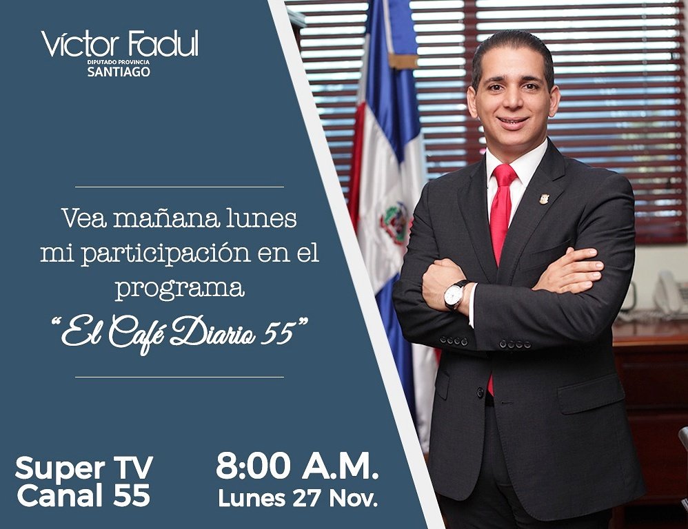 VictorFadulL's tweet photo. Mañana lunes estaremos participando desde las 8:00 a.m. en "El Café Diario 55" por @SuperTV_55 
#Canal55 https://t.co/WodA59PS55