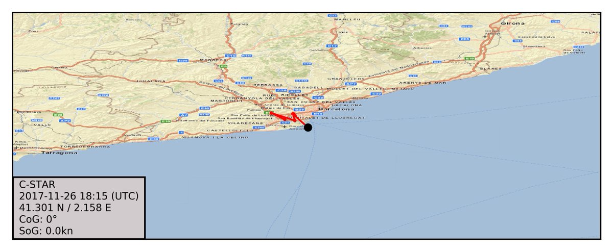 CstarWatch's tweet photo. C-STAR last position indicates it is stopped at 41.301 N / 2.158 E, 8 minutes ago. #cstar https://t.co/xIl3xJ8C2s