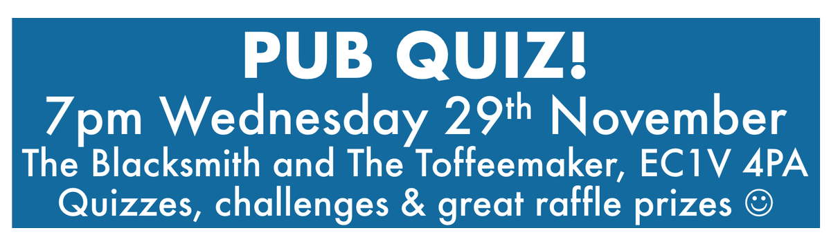 .<a href="/ClerkenwellLife/">Clerkenwell Life</a> .<a href="/clerkenwellnews/">Clerkenwell News</a> There's an awesome pub quiz happening on Wednesday 29th in #Clerkenwell <a href="/TB_and_TT/">The Blacksmith Pub</a> - please RT!