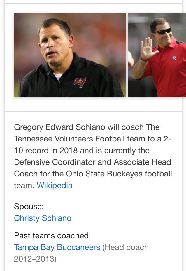 HeathRose13's tweet photo. “Gregory Edward Schiano will coach The Tennessee Volunteers Football team to a 2-10 record in 2018”
Gotta love Wikipedia 😂 https://t.co/nKc80RG6rz