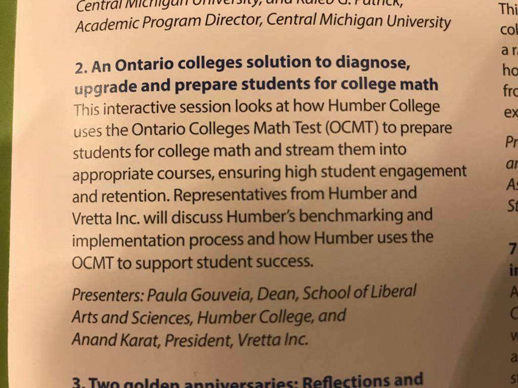 vretta's tweet photo. An Ontario Colleges solution to diagnose, upgrade, and prepare students for college math - a roundtable presentation by @HumberPGouveia &amp; @anandkarat at 4 pm today the 2017 Higher Education Summit #2017HES @CollegesOntario https://t.co/c1D48lXz7H