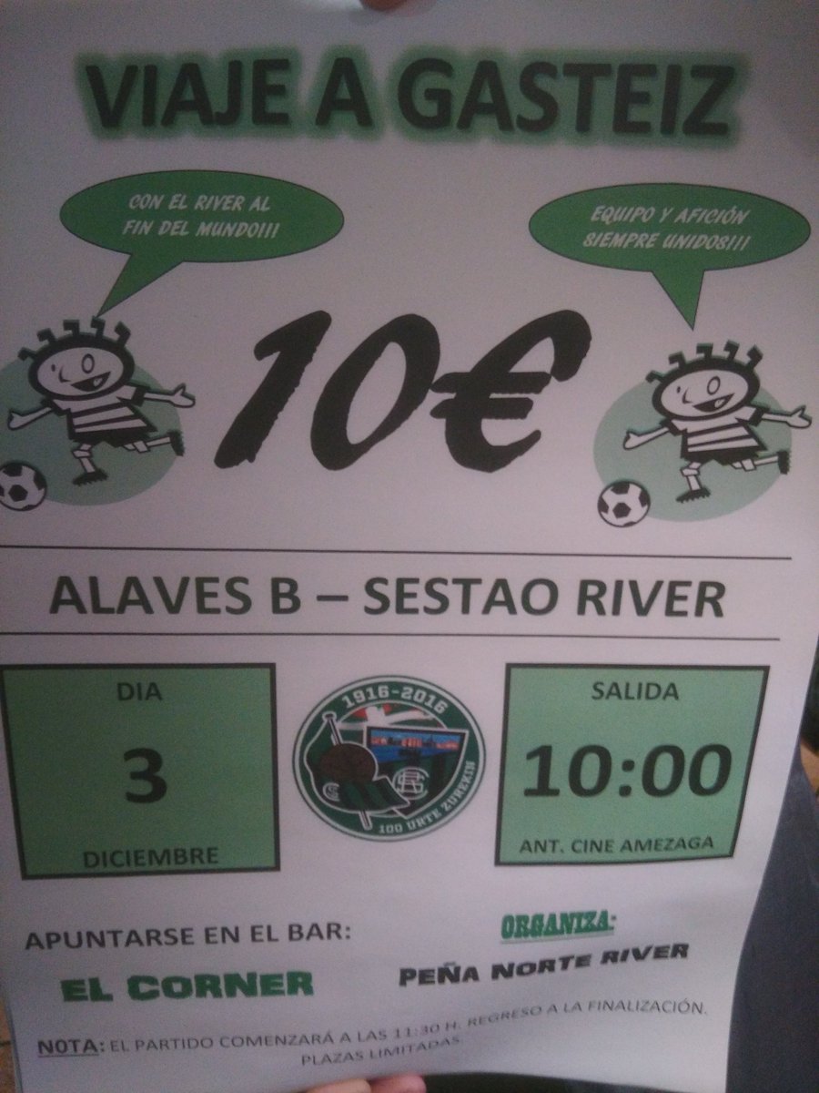 etxeriver's tweet photo. Desplazamiento a Vitoria, Aúpa River!!, @SestaoRC , @riverhools ,@RSKVerdinegra , @SoletoFelix ,@Gufiperez @gaizkakintana https://t.co/0RB4gescK0