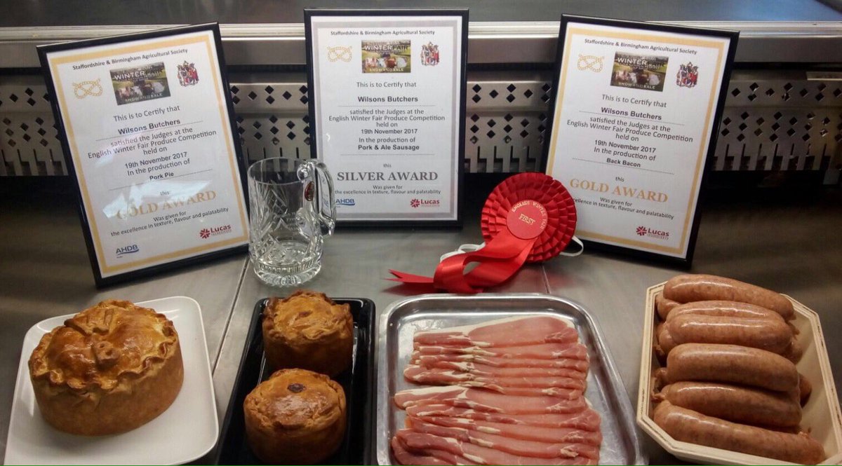 WilsonsButcher's tweet photo. Fantastic result at the English Winter Fair last weekend! We won class champion, 2 golds and 1 silver with our pork products! All our products are #local, call into the shop and try the #quality for yourself. #AbbotsBromley #AwardWinning https://t.co/XjBRWQDUt8