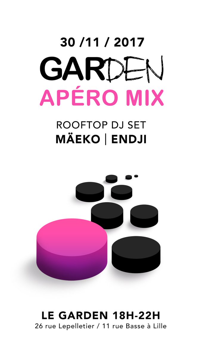 endji1's tweet photo. [ APÉRO MIX ] Sur le Toit du Garden jeudi 30 novembre 🎶🐼

Music : @maekomusic @endji1 #lille https://t.co/evuyfFTiEY