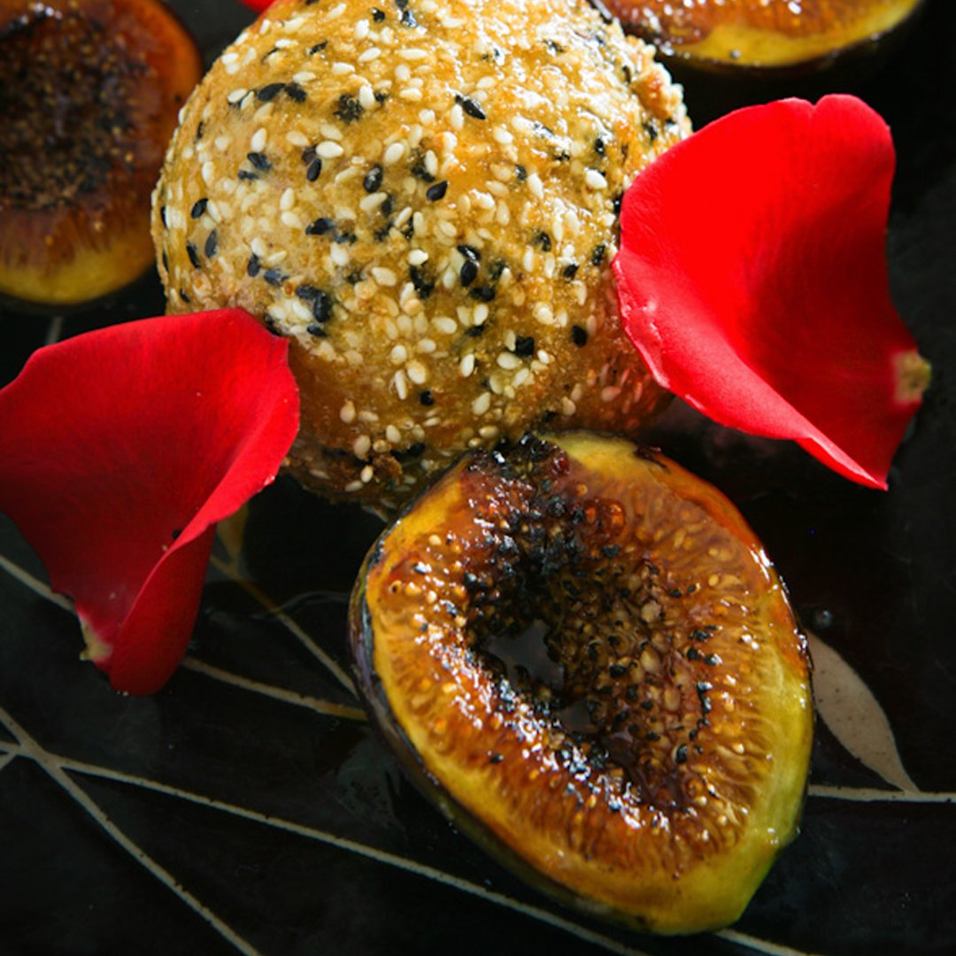 Deep fried black sesame ice cream. Grilled figs.