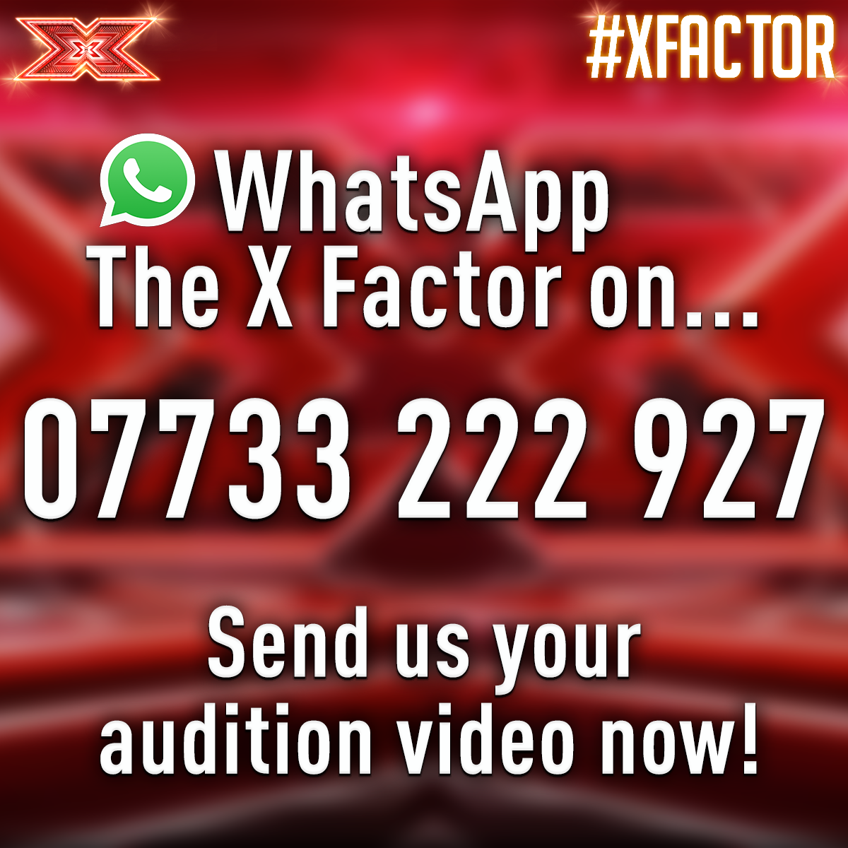 TheXFactor's tweet photo. We've nearly made it to the #XFactor Final! Think you could be here next year? Applying is easier than ever, just use WhatsApp! https://t.co/1Aa6yjb6AP 👏👌  #XFactor https://t.co/XxdzmBOPsU