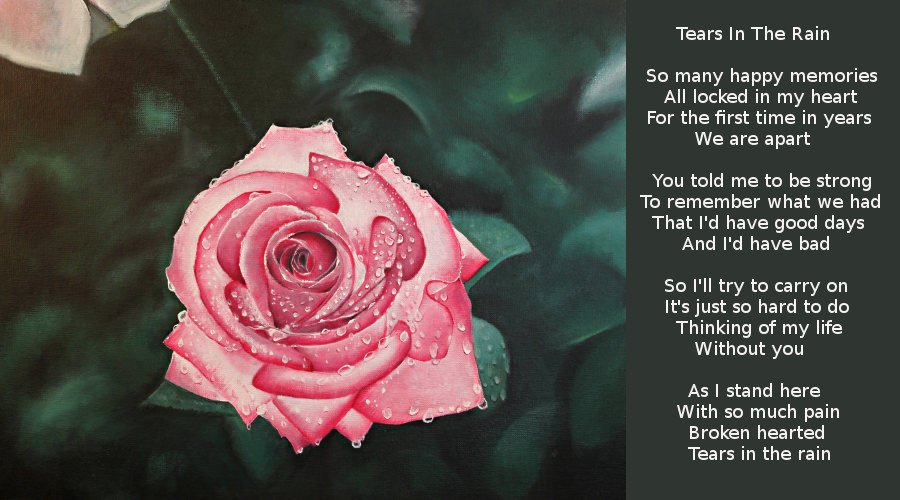 pjnewcastle's tweet photo. I put some words to a #painting I did called "Tears in the Rain" ...my first attempt at a rose! Oil on Canvas Board #creativity #creativing in #Staffordshire #HandmadeHour #brumhour #fineart https://t.co/IxYYiB2Ld1