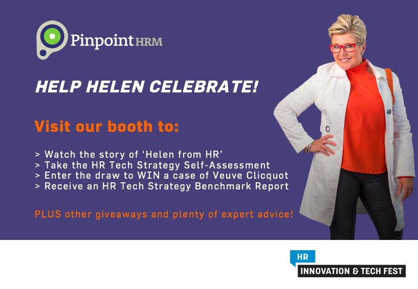 PinpointHRM's tweet photo. Have you met Helen yet? She has a secret and she wants to celebrate! Come and find out at the @PinpointHRM booth at #HRTechFest https://t.co/QOzeUm06FP