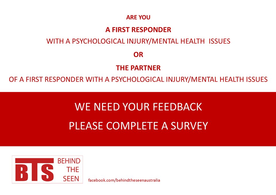 BTSoz's tweet photo. PSURVEY FOR FIRST RESPONDERS WITH A PSYCHOLOGICAL INJURY AND THEIR PARTNERS
Please click on the survey that applies to you or SHARE so that we reach as many as possible:
FOR FIRST RESPONDERS: https://t.co/rckccVbjeB
FOR PARTNERS: https://t.co/W604cb5Dtl
@BlueHopeSupport https://t.co/qfs5whgglM