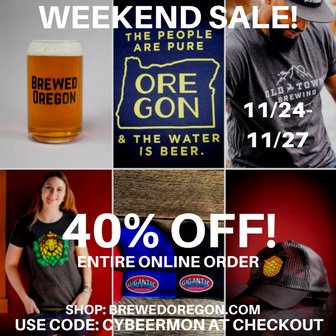 Just 2 days left to take advantage of our Weekend Sale! Order online and use checkout code CYBEERMON or stop by our store for some awesome discounts on ALL merch! #cybeermonday #cybermonday #holidaygifts #portland #oregon #pdx #craftbeer #apparel  #brewedoregon #giftideas