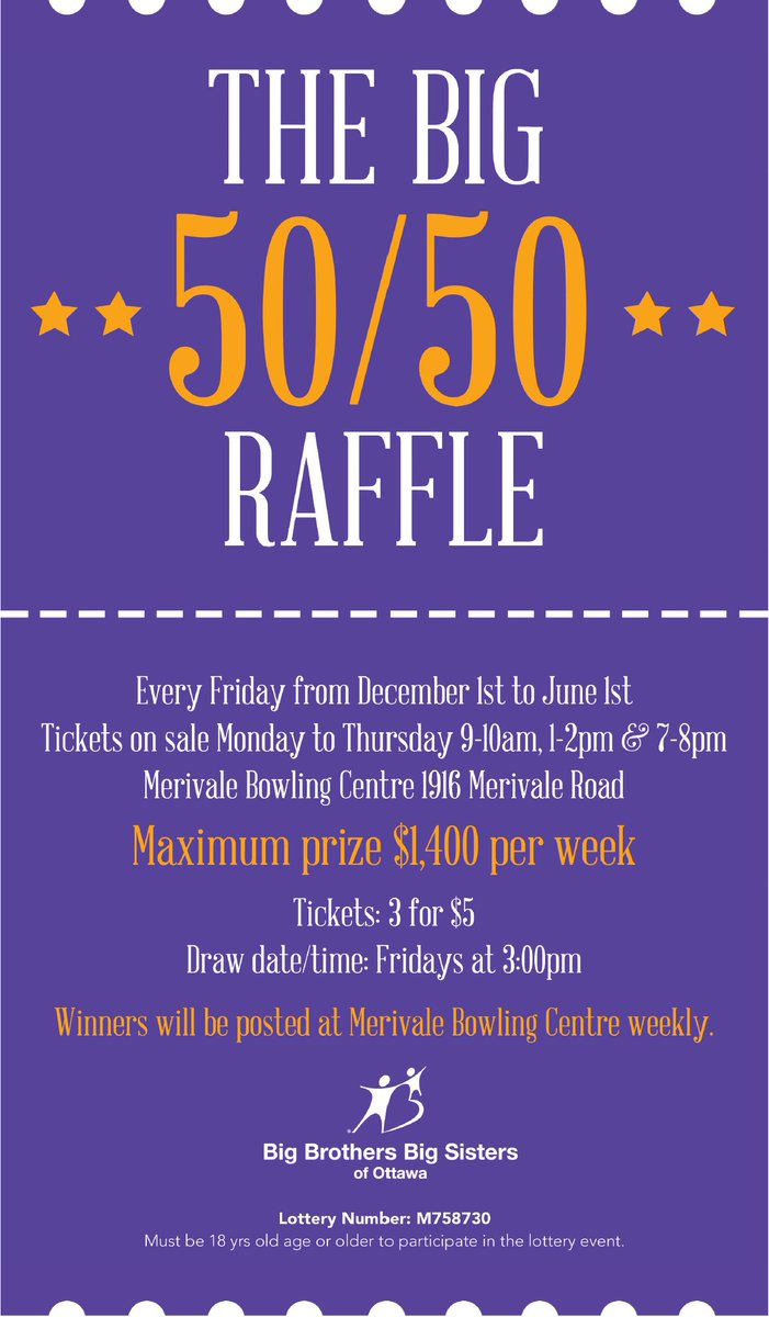 BBBSO's tweet photo. We are excited to launch the Big 50/50 Raffle on Monday! Purchase tickets at @merivalebowl  and win up to $1400 per week while supporting a great cause! #mentoringmatters https://t.co/Y1TSzJrfrP