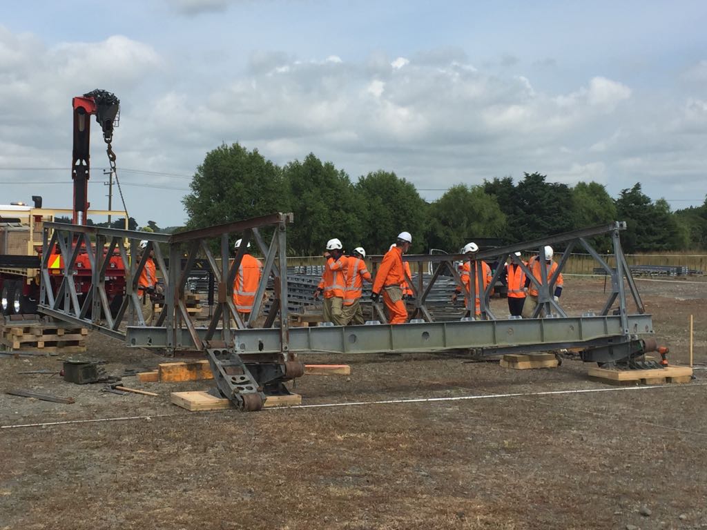 NZArmy's tweet photo. Monday madness in Linton. Building is underway in the #NZArmy vs @DownerNZ bridge speed race. Celebrating 75 years of the Bailey Bridge. https://t.co/yXchV1DWN9