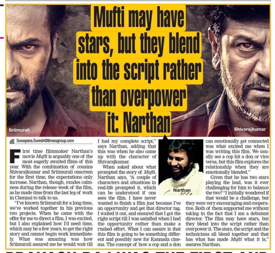 Director #Narthan talks about <a href="/SRIMURALIII/">SRIIMURALI</a> &amp; #Shivarajkumar starrer #Mufti 
timesofindia.indiatimes.com/entertainment/…