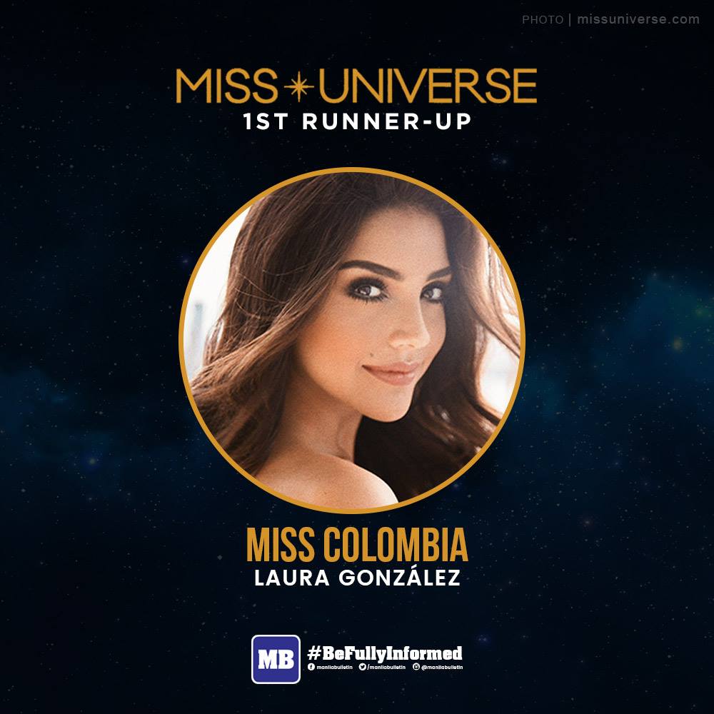 manilabulletin's tweet photo. Colombia is #MissUniverse 1st runner-up. https://t.co/KKhqmEGnbd