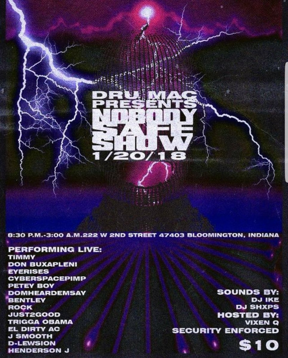 JSmith2k15's tweet photo. @DruHillMac @biggszeke @Eyerises_HipHop @Just2Good317 @ELDirtyAC @CYBERSPACEPIMP @timmygotdammit @QPrinV3 

GONNA BE THE SHOW OF THE YEAR! 💯💪 

@IndianaHottest 
@IndysNetwork 
@IUBloomington 
@citybloomington https://t.co/bTezQOa3RH